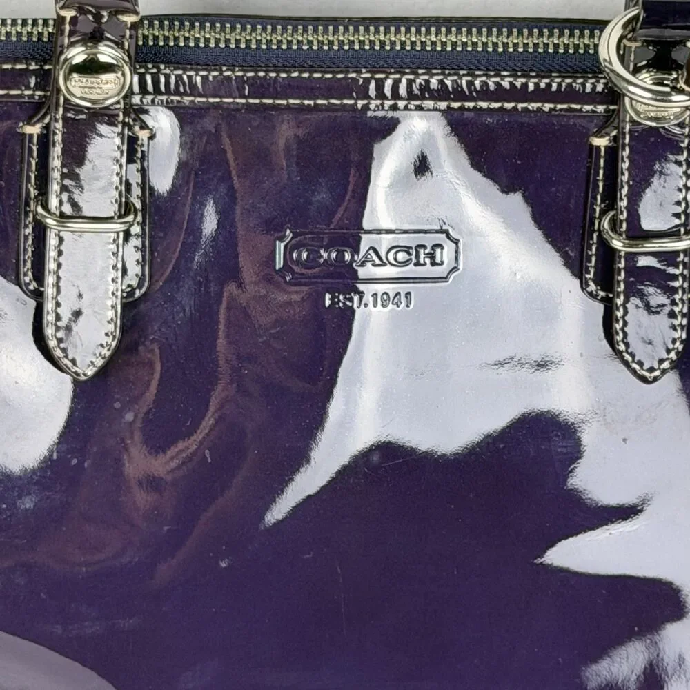 Coach Purple Patent Leather Satchel Handbag Purse Silver Hardware Y2K